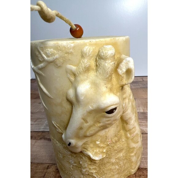 Handmade Carved Giraffe Ivory-Colored Wax Candle With Rustic Rope & Wooden Bead - Picture 5 of 5